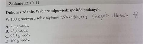 Krótkie zadanie z chemii do rozwiązania Prosze o szybko pomoc Brainly pl