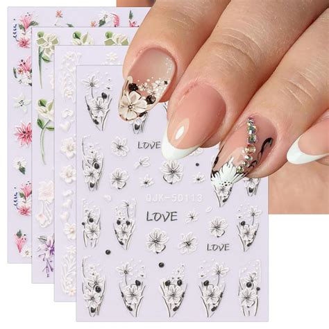 Amazon Jmeowio D Embossed Flower Nail Art Stickers Decals Self