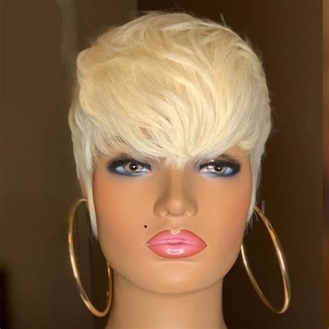 Honey Blonde Color Wig Short Wavy Bob Pixie Cut Full Machine Etsy