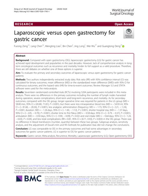 Pdf Laparoscopic Versus Open Gastrectomy For Gastric Cancer