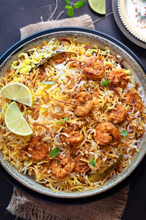 Prawn Biryani Recipe Dum Style Shrimp Biryani Cubes N Juliennes