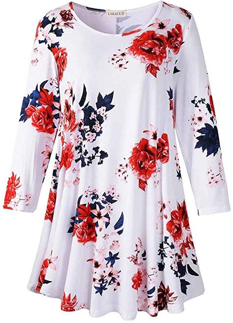 Larace Floral Print Tunic Tops For Women 34 Sleeve Loose