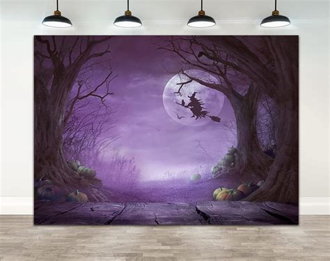 Ticuenicoa 7×5ft Halloween Backdrop Purple Misty Creepy Forest Full Moon