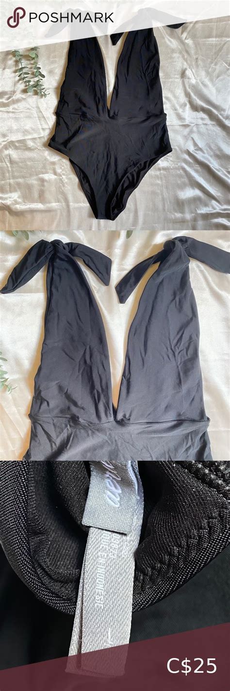 Aerie One Piece Black Tie Shoulder Deep V Neck Black Tie One Piece