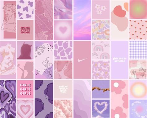 Danish Pastel Pink Aesthetic Wall Collage Kit Preppy Collage Kit