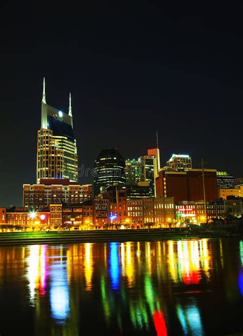 Downtown Nashville At Night Stock Image Image Of Cumberland Music