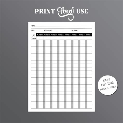 Oh Hell Card Game Score Sheet Printable Oh Hell Score Sheet Oh Hell Card Game Scoring Letter