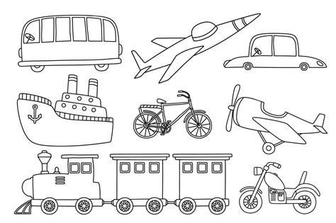 Black Line Doodle Set Of Cute Transportation 8126204 Vector Art At