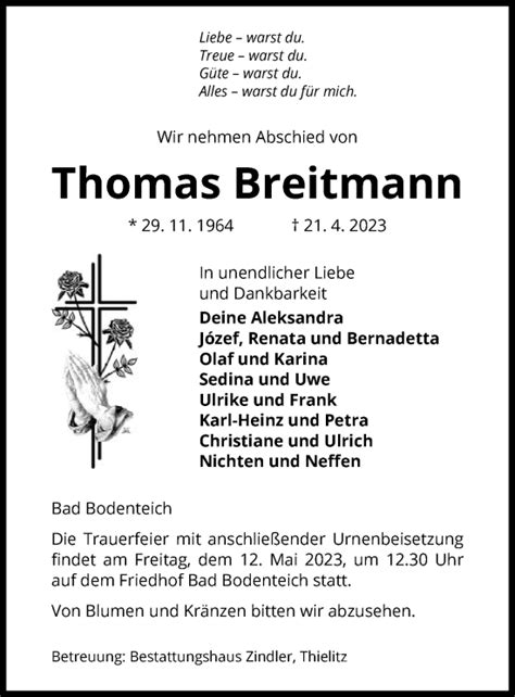 Traueranzeigen Von Thomas Breitmann Az Trauer De