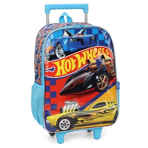 Papelaria Universitária Mochila Rodinha Hot Wheels Azul Luxcel