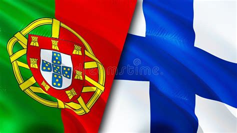 Portugal and Finland Flags. 3D Waving Flag Design. Portugal Finland ...