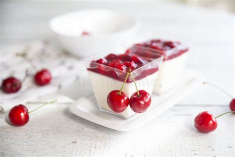 Creamy Panna Cotta With Cherry Sauce Stock Photo Image Of Jelly