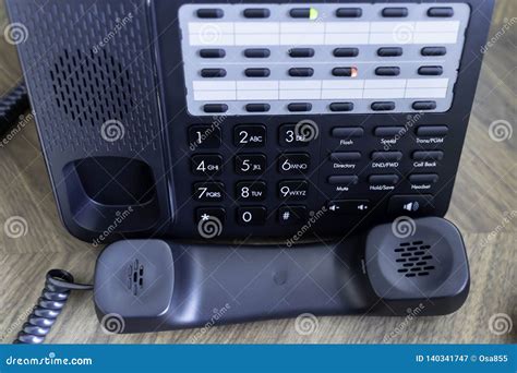 Office Telephone Console On Wood Table Stock Image Image Of Headset