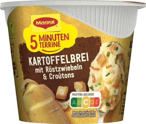 Maggi 5 Minuten Terrine Kartoffelbrei mit Röstzwiebeln Croûtons