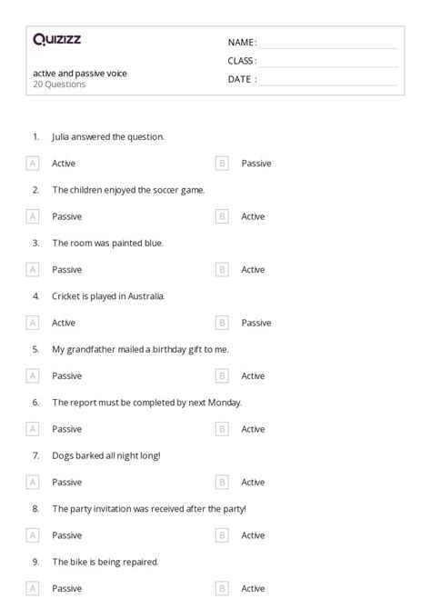 50 Active And Passive Voice Worksheets On Quizizz Free And Printable