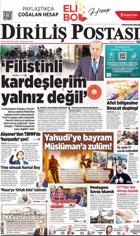 Diriliş Postası Gazetesi 6 Nisan 2023 Perşembe Günü Manşeti