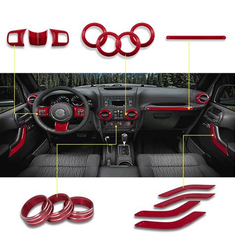 15 PCS Full Set Interior Decoration Trim Kit For Jeep Wrangler JK JKU