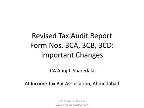 Ppt Revised Tax Audit Report Form Nos Ca Cb Cd Important