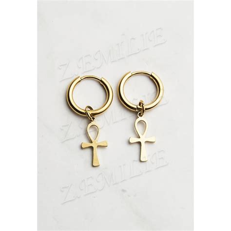 Boucle D Oreille Acier Cr Ole Motif Croix Gypte