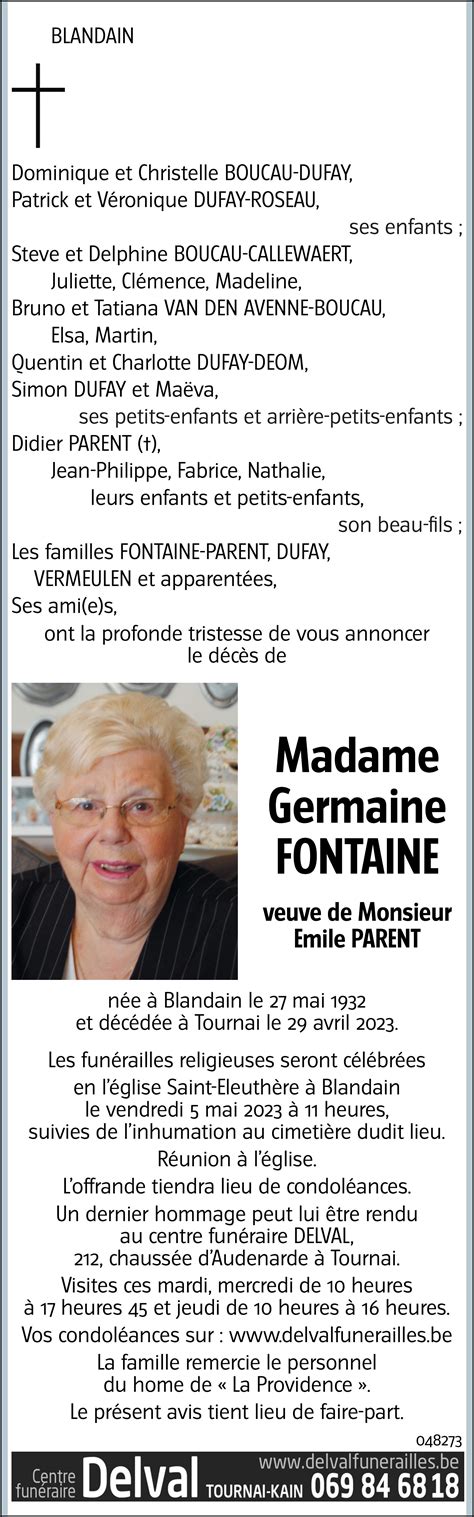 Germaine FONTAINE 29 04 2023 Avis nécrologique lavenir net