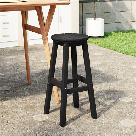 Westintrends 29 Hdpe Outdoor Patio Round Bar Stool Black