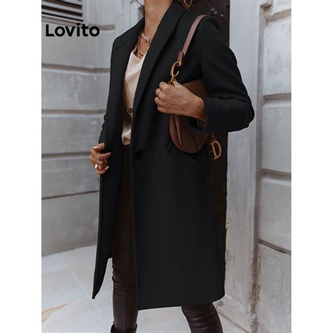 Lovito Casual Casaco Feminino Liso De Manga Comprida Bolsos E