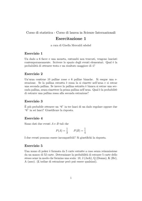 Esercitazioni Corso Di Statistica Corso Di Laurea In Scienze