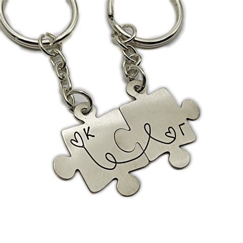 Portachiavi Puzzle Personalizzato In Nichel Argento Con Monogrammi Set