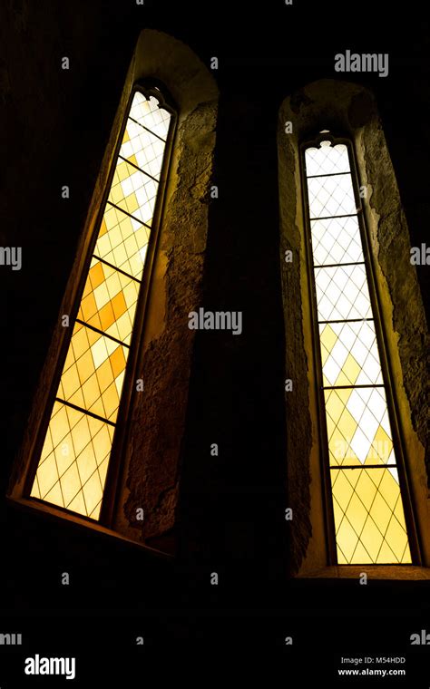 Yellow Stained Glass Church Windows Stock Photo Alamy