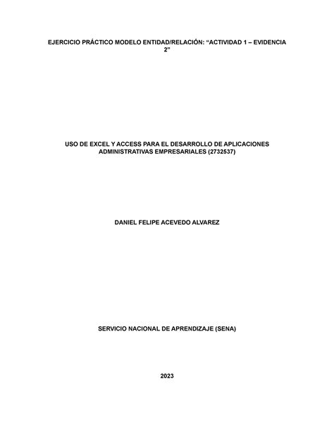 Evidencia 1 EJERCICIO PRÁCTICO MODELO ENTIDAD RELACIÓN ACTIVIDAD 1