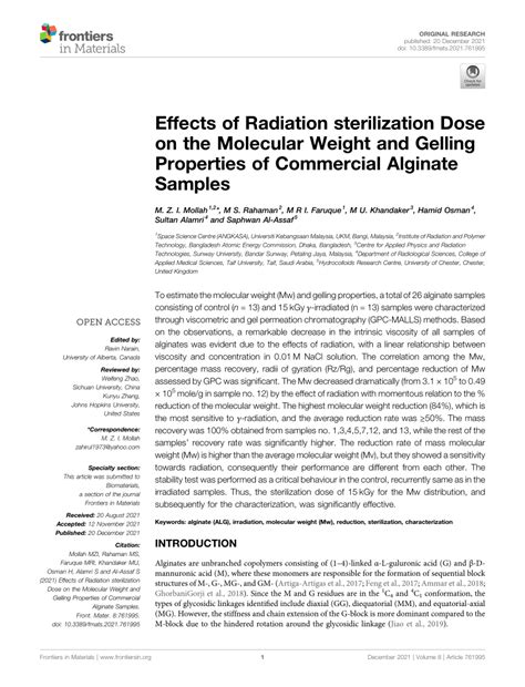 (PDF) Effects of Radiation sterilization Dose on the Molecular Weight ...