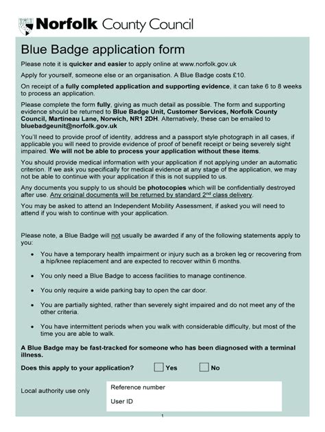 Norfolk County Council Blue Badge Application Form 2020 2021 Fill And - PlanForms.net