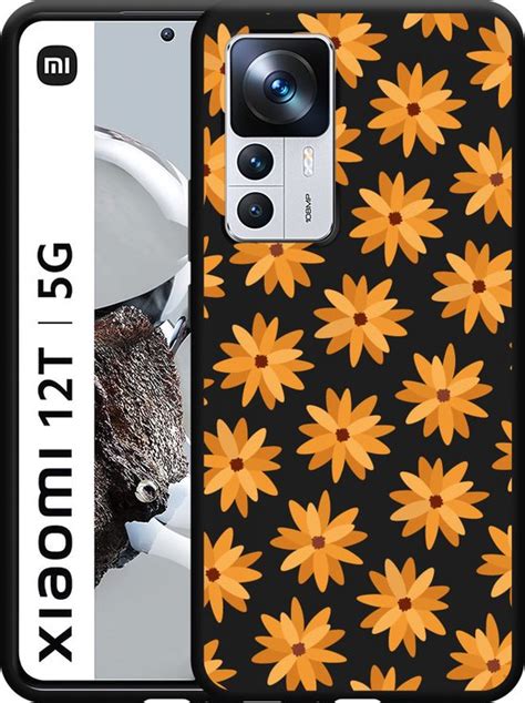 Xiaomi 12T 12T Pro Hoesje Zwart Oranje Bloemen Designed By Cazy Bol