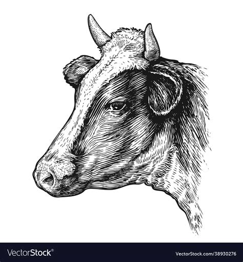 Drawing isolated cow head with horns Royalty Free Vector