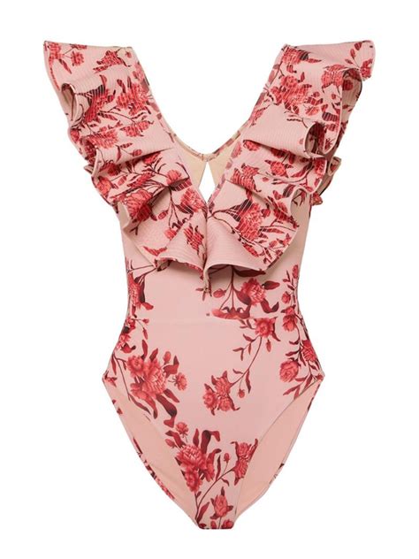 Pink Print Ruffle One Piece Swimsuit