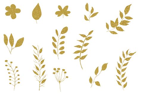 Gold Glitter Leaves Clipart Floral Glitter Clipart