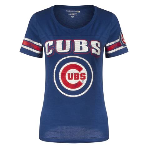 Chicago Cubs Logo And Script Womens Royal Jersey T Shirt Striped