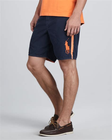 Polo Ralph Lauren Sanibel Swim Trunks In Orange For Men Navy Orange