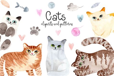 Watercolor Cute Cats Patterns Watercolor Cat Watercolor Pattern