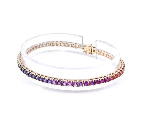 14 Karat Yellow Gold Rainbow Sapphire Tennis Bracelet For Sale At 1stdibs