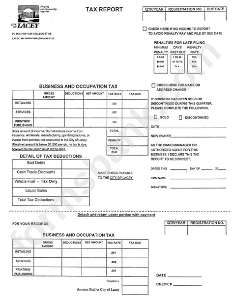 Business And Occupation Tax Report Form City Of Lacey Printable Pdf