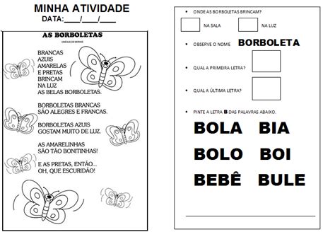 Atividades Poema As Borboletas