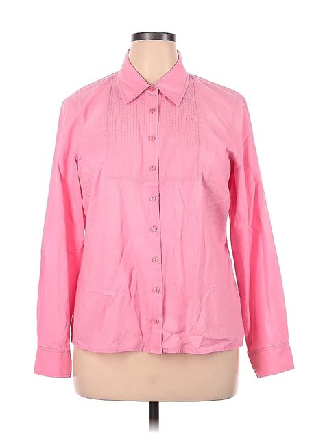 Sigrid Olsen 100 Cotton Checkered Gingham Pink Long Sleeve Button Down