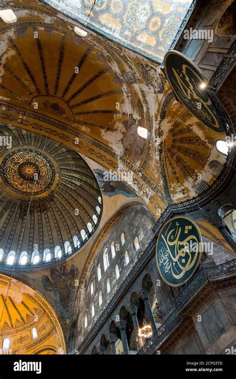 Turkey Istanbul Hagia Sophia Mosque Interior Vaulted Ceiling Stock