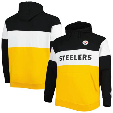 Men S New Era Black Gold Pittsburgh Steelers Big And Tall Current Team Colorblock Fleece Raglan