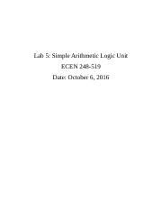 ECEN 248 Lab 5 COURSEHERO UPLOAD Lab 5 Simple Arithmetic Logic Unit