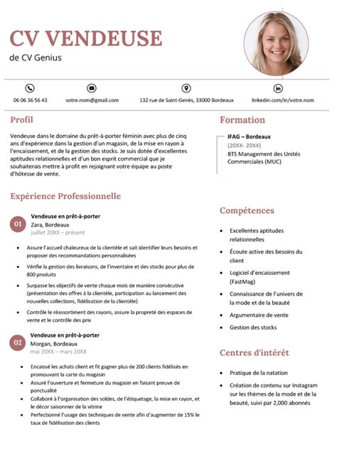 CV vendeuse Modèle et exemple