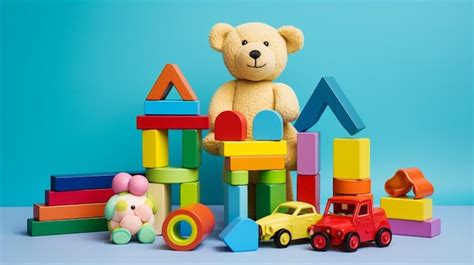 Premium Photo | Baby kids toys for children on light blue background