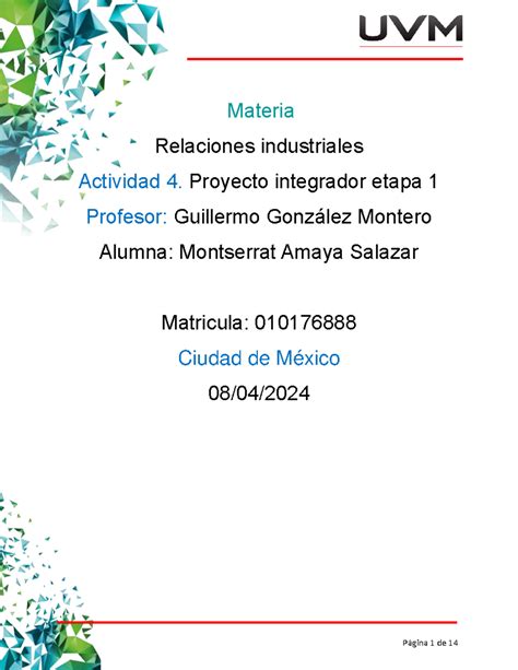 ACT4 MAS RI Materia Relaciones Industriales Actividad 4 Proyecto