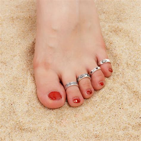 8Pcs/Set Adjustable Knuckle Foot Rings New Boho Flowers Carved Heart ...